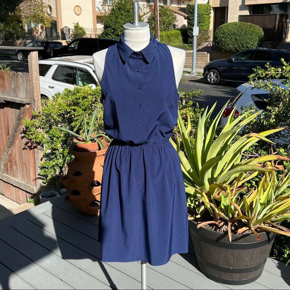 AQUA Shirt Dress Sleeveless Navy Blue Elastic Waist Size Small